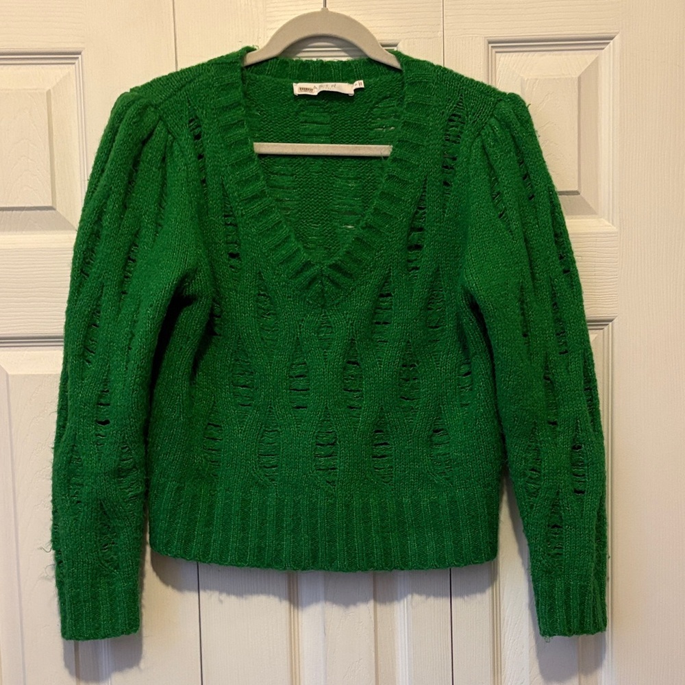 Anthropologie Astr Emerald V-Neck Sweater
